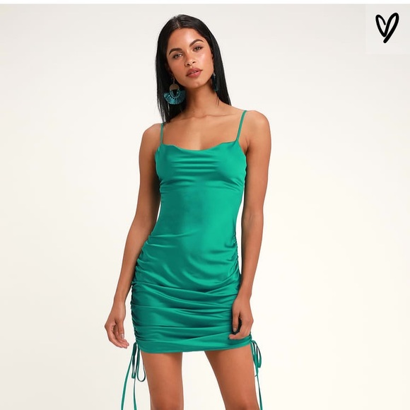 emerald green satin slip dress